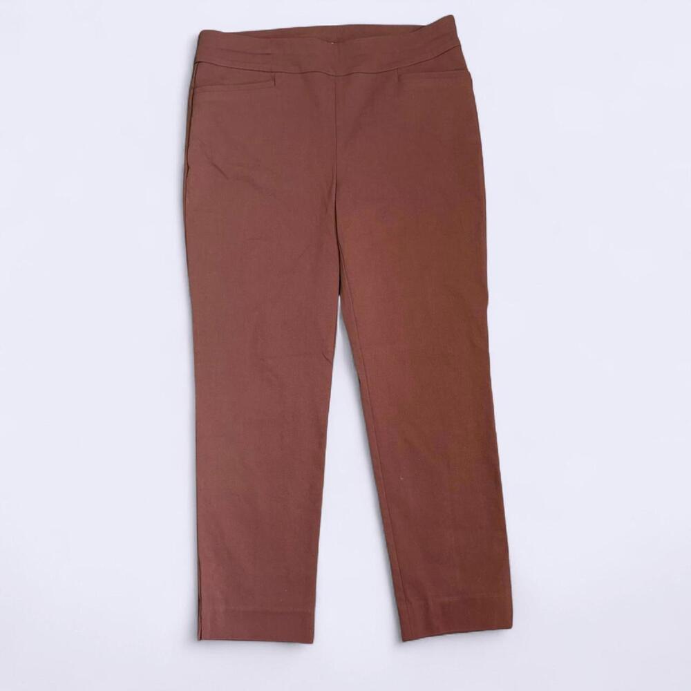 Chicos Womens Size 4 Petite Brown Dress Slacks Trousers‎ Zip Up Slim Fit